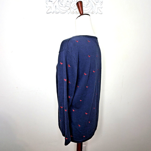 BAXTER & WELLS size Medium Blue Sweater Cardigan Red Cardinals 100% Cotton - Picture 4 of 8